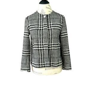 Zara black white houndstooth one button jacquard blazer jacket classic preppy S